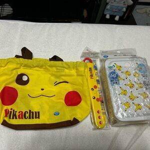 Pikachu Yellow Tote Bag and Accessories Set
